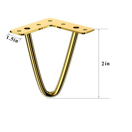 Osring 2 Inch Hairpin Legs Solid Steel Furniture Table Feet 4pcs, Heavy Duty Hairpin Feet 3/8” Dia 2 Rods Furniture Legs Golden with Protector Pads for TV Stand, Cabinet and Coffee Table