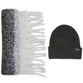 Nicole Miller Women's Winter Beanie and Hanging Scarf, Black/White/Grey, One Size