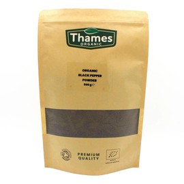 Organic Black Pepper Powder 500g- Strong Flavour, Non-GMO, No Additives or Preservatives - Perfect for Seasoning and Cooking - Thames Organic 500g