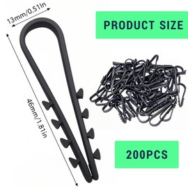 200 Stück Schlaufendübel, 5-10 mm Steckschlaufe Schlaufendübel, FestU-Förmig Rundkabel Dübel-Klemme Ring Dübelklemmschelle Kabelbefestigung Von Kabeln für Verschiedene Szenarien(Schwarz)