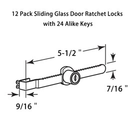 12Pack Display Case Lock Showcase for Sliding Glass Door, Lock with 24 Keys (Keyed Alike)