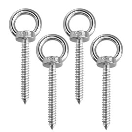Pack of 4 Eye Bolts M10 x 80 mm, 304 Stainless Steel Heavy Duty Eye Bolt, Round External Thread Eye Bolts, Robust Eye Bolt for Hammocks, Awnings, Rocking Chairs