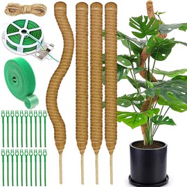 VIPNAJI Monstera Trellis, 4 Pack 70 cm Plant Stake Coir, Flexible Moss Rod for Monstera, Rod for Climbing Plants, Natural Plant Support with Accessories, Cable Ties, Rolled Wire, Jute Cord etc