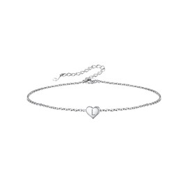 Silvora S925 Silver Mini Letter A-Z Small Initial Heart Pendant Name Anklet/Bracelets for Women Girls 22 cm + 5 cm Extension Chains, Sterling Silver
