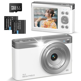 4K Digital Camera, Digital Camera, 50 Megapixels, Compact, Small, Lightweight, Children's Camera, Kids Camera, Video Camera, Image Stabilization, 16x Zoom, AF 2.88 Inch IPS Large Screen, Pocket
