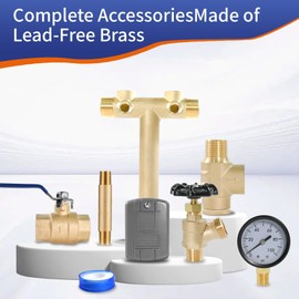 1"x 11"Well Pressure Tank Tee Kit for Water Well Pressure Tank with 30-50Psi Pressure Switch, Brass Pressure Tank Installation Kit for Well Tank with Diameters Up to 16"