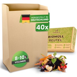 NATURALEAF® Premium Organic Rubbish Bags 10 L, Pack of 40, Organic Bin Liners with Optimal Strength and Durability, Compostable Organic Waste Bags, the Sustainable Disposal Solution for Catering and