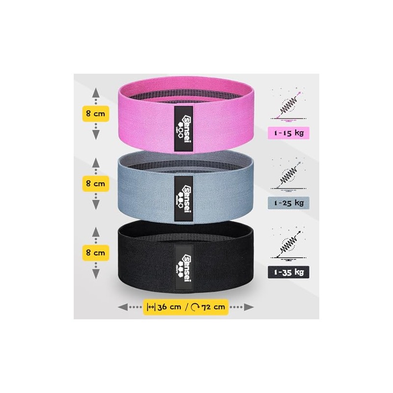 SENSEI Fitness Bands Set - 3 Elastic Fabric Training Bands