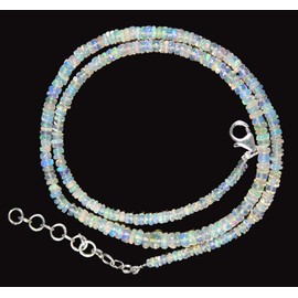 Myhealingworld Natural White Base Ethiopian Opal Gemstone Beads 16 Inch Beaded Necklace with Additional 2 inch 92.5 Sterling Silver Extension. Bead Size Varies from 2mm to 5mm.