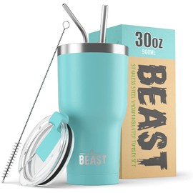 Beast 30 oz Tumbler Stainless Steel Vacuum Insulated Coffee Ice Cup Double Wall Travel Flask (Aquamarine Blue)