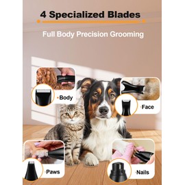Dog Grooming Clippers 4 in 1 Pet Grooming Kit,2-Speed Cordless Dog Clipper with Nail Grinder,USB-C Rechargeable Paw Trimmer for Small Pets, Dogs, Cats