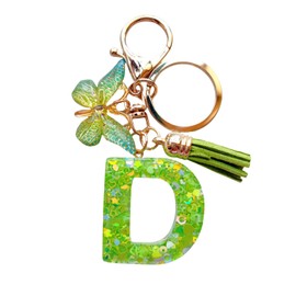 SANLONGXL Cute Initial Letter Keychains for Women Girls Tassel Butterfly Pink Purple Green Keychain for Backpack School Bag (D-Green)