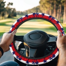 Darisoco American Flag Palm Universal Golf Cart Steering Wheel Cover for Club Car,Anti Slip Cover Easy to Install, Great Gifts for Golfer