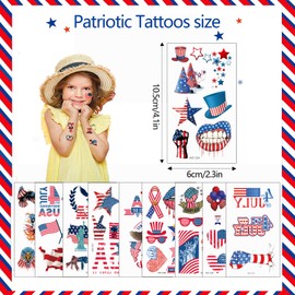 50pcs 4th of July Temporary Tattoos Stickers Patriotic Independence Day Stickers Patriotic Tattoos Stickers for USA Memorial Day Veterans Day