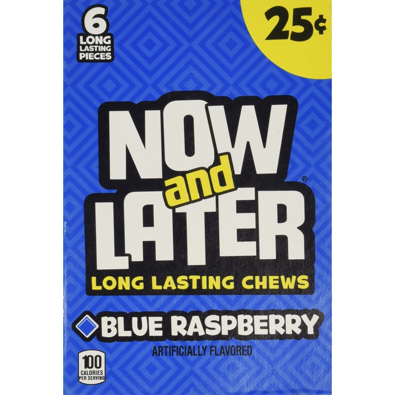 Now and Later Blue Raspberry Flavored Candy Twenty-Four 6-Piece Bars