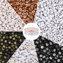 1900Pcs 7 Colors Round Letter Beads 4×7mm Acrylic Alphabet Beads with 1 Roll Elastic String for Bracelet Necklace Jewelry Making Supplies