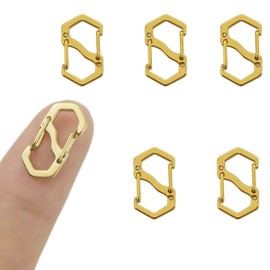 Canollo Pack of 6 Chain Clasps with Double Opening, S-Lock Bracelet Clasp, 16 mm Mini Carabiner, Chain Clasp, Gold, Clasps Set for Bracelets, Necklaces, Jewellery Making