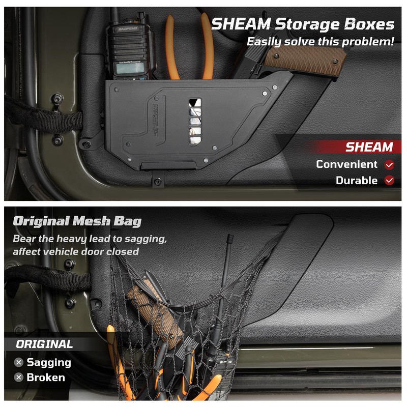 SHEAM Metal Front Door Storage Pockets for 2009-2018 Jeep Wrangler