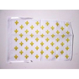 AZ FLAG France White and Gold Fleur-de-Lis Flag 18'' x 12'' Cords - French Royal Small Flags 30 x 45cm - Banner 18x12 in