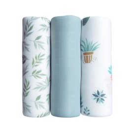 Cuddle leaf Muslin Baby Swaddle Blanket/Wrap Set – 70% Bamboo & 30% Cotton – Soft, Lightweight, Breathable – Oeko-TEX Certified – 3-Pack – 120x110 cm (Garden Whisper)