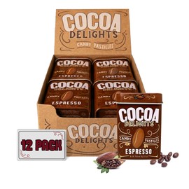 Cocoa Delights Chocolate Espresso Candy Pastilles - 30 Count Tin (Pack of 12) | Vegan, Gluten Free & Kosher Certified | Travel Size Bulk Candy Tins, All Natural Flavor Snacks with Real Dutch Cocoa