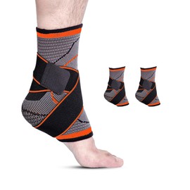 Tobillera Compresiva Ajustable 2 Piezas,Soporte Estabilizador para Deportes,Fitness con Material Elástico Transpirable,Alivia Esguinces, Torceduras, Hinchazón y Recuperación de Lesiones (Medium-naranja)