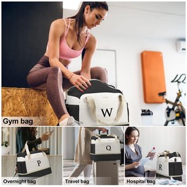 Gifts for Girls - Teen Girl Stuff Initial Duffle Bag, Overnight Bag for Women Weekender Bags, Monogram Travel Gym Bags with Letter Makeup Pouch for Daughter, Sister, Friend Girlfriend Black - A