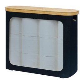 ROSOS Toilet Paper Storage Basket 12 Rolls, Toilet Paper Basket with Lid, Large Toilet Paper Holder, Bathroom Storage Organizer with Bamboo handle and Lid, Toilet Paper Organizer Basket, Black