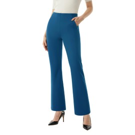 AFITNE Women’s Yoga Dress Pants High Waisted Stretchy Straight Leg Business Casual Pants with Pockets Pull On Elastic Waist Work Office Lounge Slacks Blue 30" M