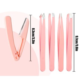 [9+1 PCS] Tweezer Kit, Tweezers for Women Facial Hair, Professional Tweezers Set, Eyebrow Tweezers, Professional Stainless Steel Eyebrow Tweezers for Women &Men (Pink)