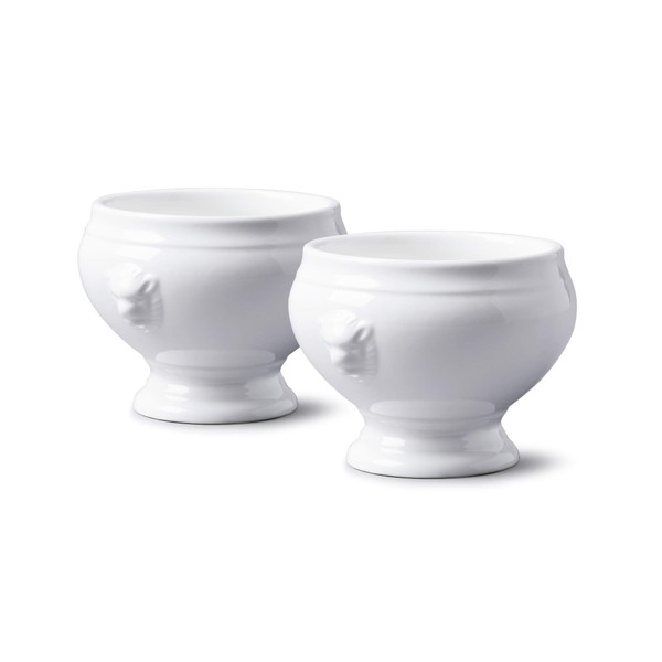 WM Bartleet & Sons 1750 TSET120 Traditional Porcelain Set of 2 Lions Head Design Individual French Onion Soup and Stew Bowl 350ml – White