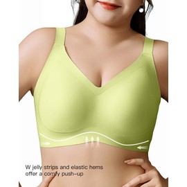 Airsong Women's Minimizer Bras Full Coverage Wireless Plus Size Padded Removable Adjustable Bralette Soft Comfort Seamless Everyday Bra (38C, Green)