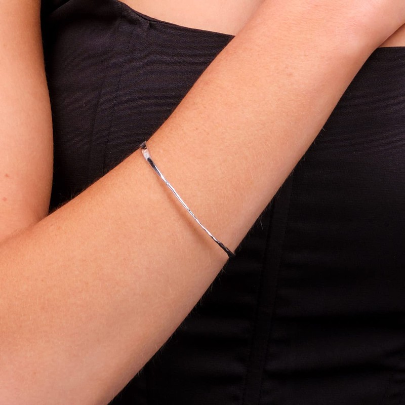 Treasure Bay 3mm Womens 925 Sterling Silver Hammered Bangle Bracelet