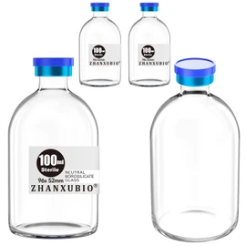 ZHANXUBIO Sterile Empty Vials with Self Healing Injection Port and Aluminum Plastic Cap,Sterile Package (100ml Clear 4PCS)
