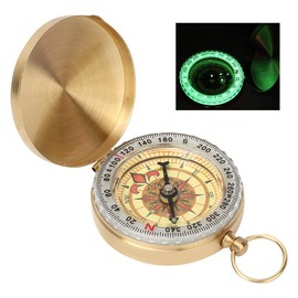 BOROCO Outdoor Compass, Golden Copper Pocket Compass, Luminous Mini Compass, Survival Outdoor Equipment with Hanging Ring for Camping