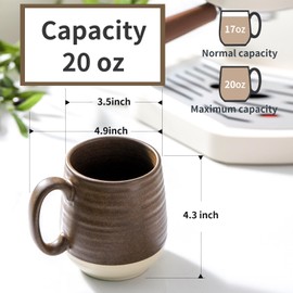 Hasense 20 oz Coffee Mugs, Large Tea Cups with Comfortable Handle Set of 2, Perfect for Coffee, Latte, Hot Cocoa, Dishwasher and Microwave Safe, Brown