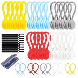 Magnetic Cable Clips 25pcs with 10 Colorful Beaded Cable Ties & 10 Black Cable Ties, Cable Organiser Set - Ideal for Cable Management & Travel, Versatile & Heavy Duty Cable Clips & Cable Ties
