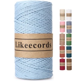 Likeecords 100% Cotton Crochet Yarn for Bag,2mm x 161 Yards,Macrame Cord,Chunky Yarn for Crocheting Handbag, Purse,Blankets Crafts Projects (Light Blue)