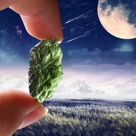 PELEIFA Moldavite Crystal Meteorite Tektite Necklace,Rough Moldavite Czech Meteorite Necklace,Irregular Shape,Wire-Wrapped