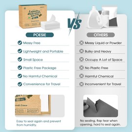 Poesie Laundry Detergent Sheets Fresh Linen Scent 160 Sheets 80 Large Loads Plastic Free Fast Dissolve Washing for All Washing Machine Traveling Dorm Life Save Space