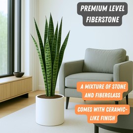 Fox & Fern Large 12 Inch Planter — Premium Lightweight Fiberstone Matte White Plant Pot w Drainage Plug; Large Indoor & Outdoor Planter; 12 Inch Pots for Plants Indoor; Weather & UV Resistant