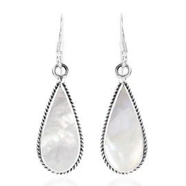 AeraVida Simply Elegant Framed Teardrops White Mother of Pearl Shell and Sterling Silver Fishhook Dangle Earrings | Timeless Vintage-Inspired Fashion Accessories for Women