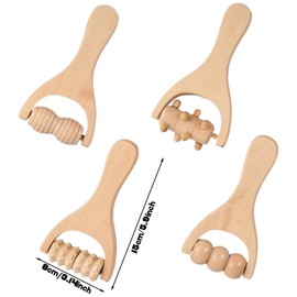 4 Stück Massageroller Holz, Manuelle Holztherapie Massagewerkzeuge, Hölzerne Hand Massage Roller, Massagegerät mit Griff Faszienrolle zur Entspannung von Rücken, Bein, Händen, Ganzkörpermuskulatur