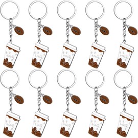 Quelay 10 Pcs Coffee Keychain Cute Coffee Lover Gift for Women Men Espresso Bean Cup Key Chain Bag Charm Decor for Backpack(Novel)