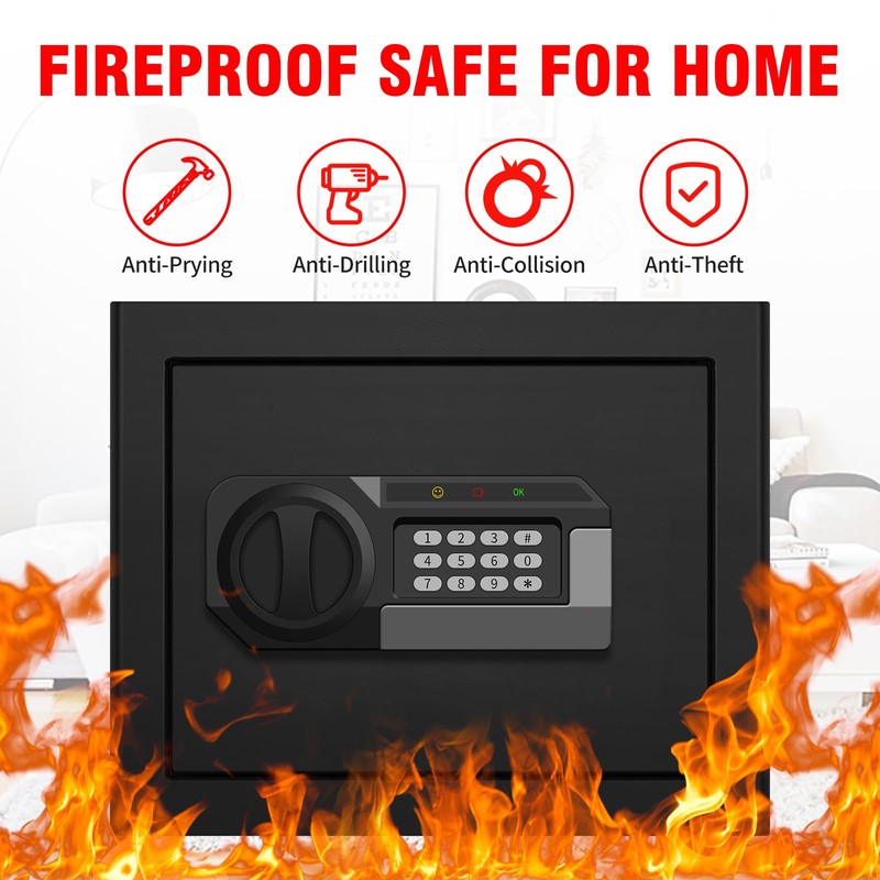 1.6 Cub Fire Proof Safe for Home Documents, Anti-Theft Digital