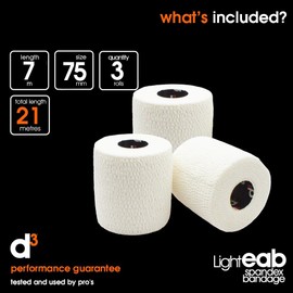 d3 Light Rip EAB Spandex Bandage Hand-Tearable Black 75mm x 7m (3 Rolls) Thigh, Knee, Shoulder & Elbow Rugby Lineout Lifting Tape & Joint Injury Medical Strapping