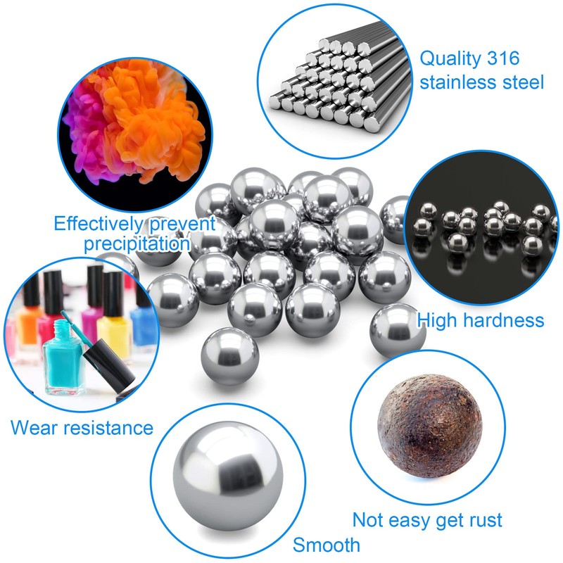 PAGOW 125PCS Paint Mixing Balls Nail Polish 316 Stainless Steel