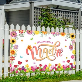 Printspree Mother’s Day Banner – 70.8x43.3in Feliz Día de la Madre Backdrop – Floral Fiesta Theme Party Decoration for Mom Celebration, Mexican Spring Festival Supplies