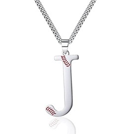 WIGERLON Baseball Gifts- Baseball Initial Necklaces A-Z for Women and Men,Titanium Stainless Steel Letter Pendant Necklace Silver J Necklace