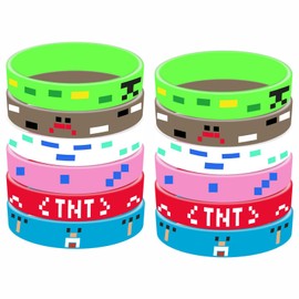 ZSYIULIA Miner Wristbands Gaming Party Bag Fillers 12 Piece Set, Gamer Party Favours Rubber Bracelet, Ultimate Gaming Birthday Supplies for Kids, Boys' Themed Decorations